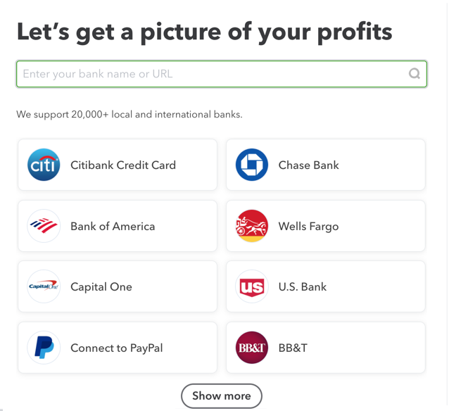 Screenshot of a list of banks