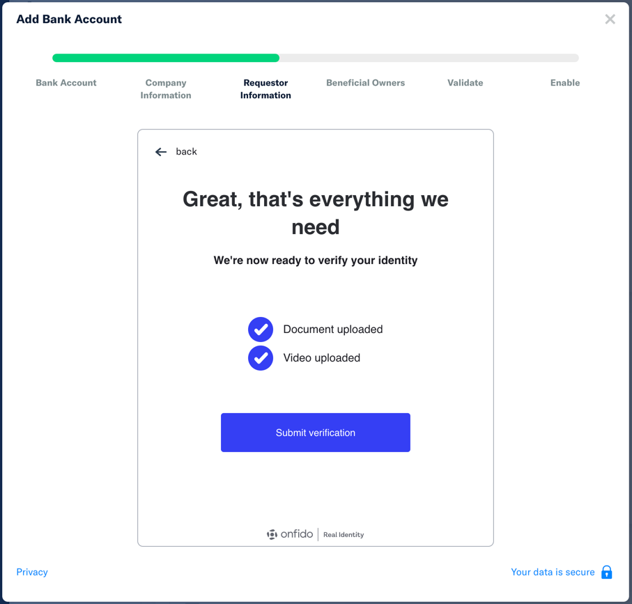 Submit verification screen in Expensify