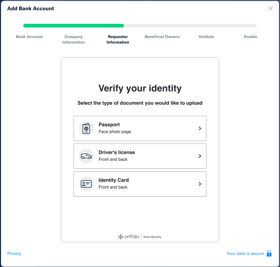 Verify Identity screen in Expensify