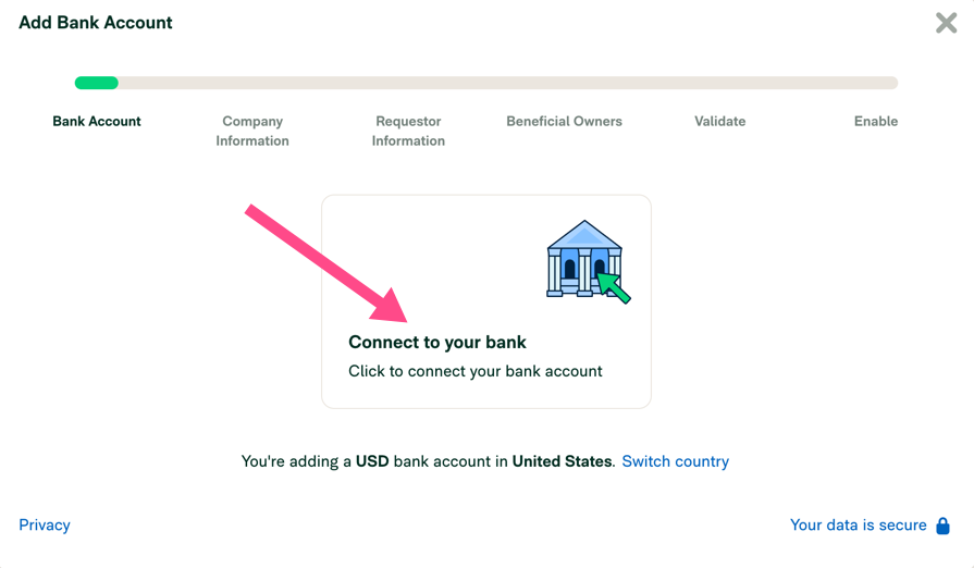The Connect Bank screen in Expensify