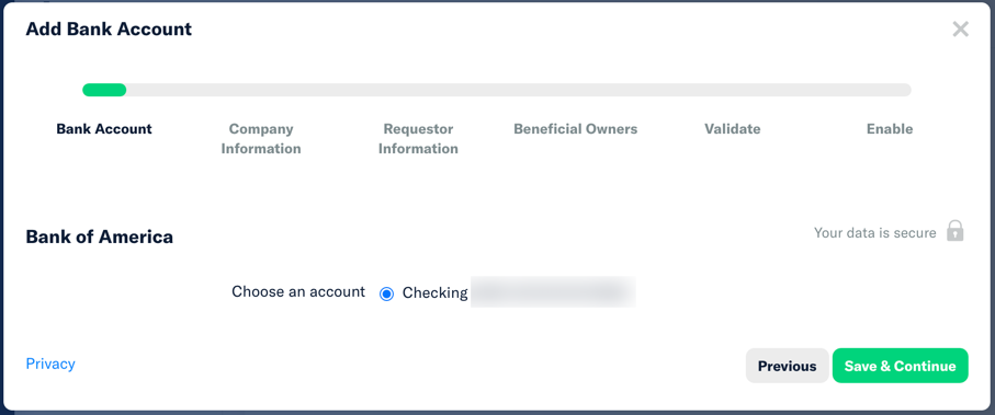 Add Bank Account screen in Expensify