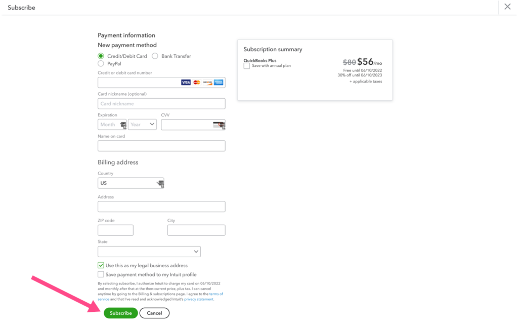 Payment Screen in QBO