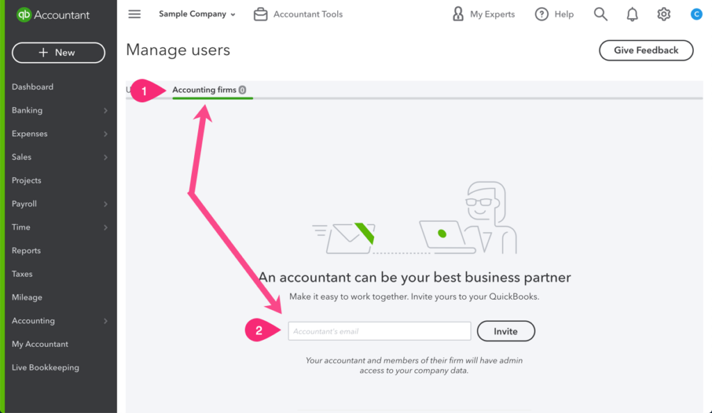 Screenshot of the Accounting Users screen in QBO
