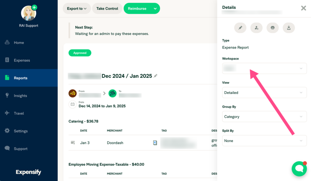 screenshot of reports screen in Expensify