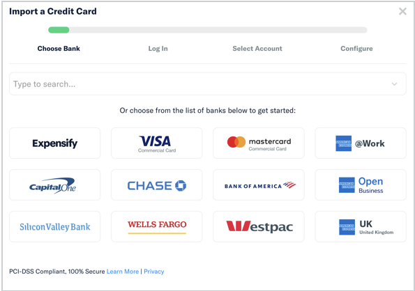 Screenshot of the Import a card screen in Expensify