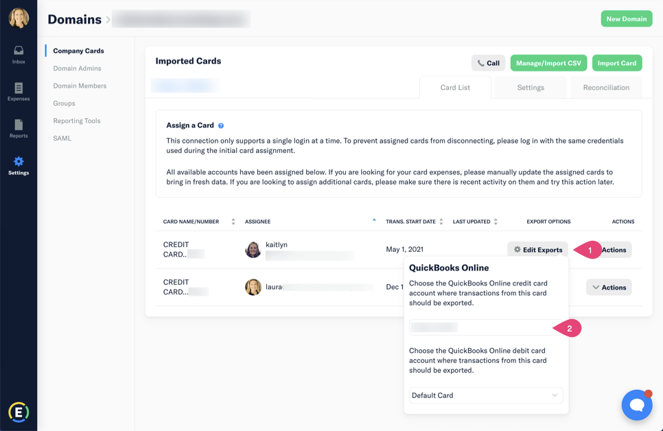 screenshot of the card mapping screen in Expensify
