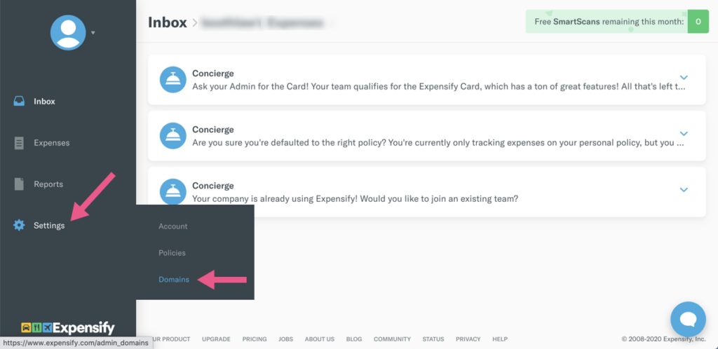 The Dashboard screen in Expensify
