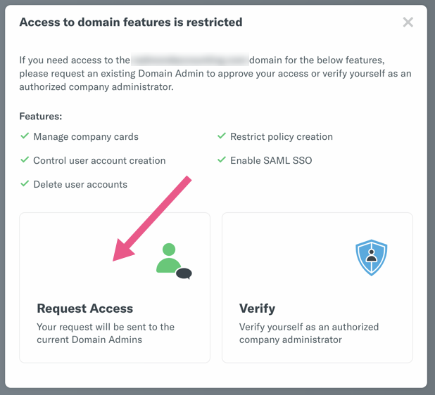 Request Access screen in Expensify