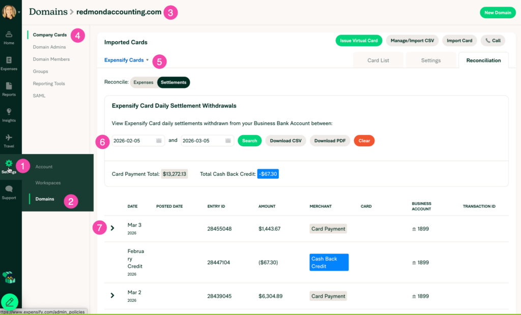 the settlement detail screen in Expensify