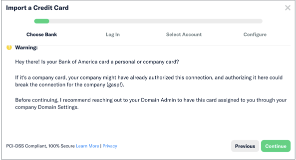 improt credit card warning in Expensify
