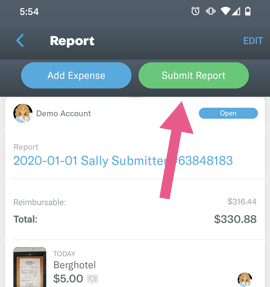 screenshot of Submit report screen in expensify