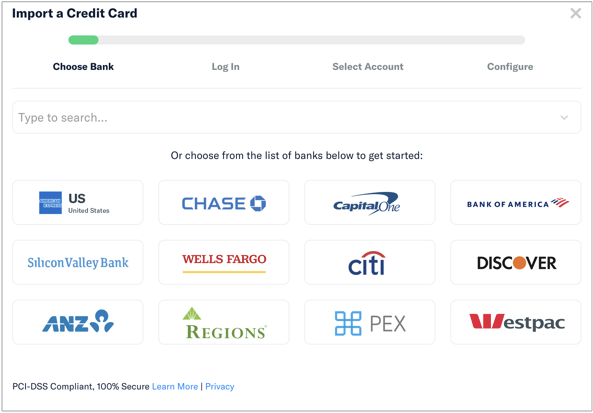 improt a credit card screen in Expensify